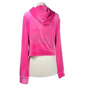 Juicy Couture Hot Pink Bling Velour Jacket Hoodie Large Y2K Baddie Bedazzled